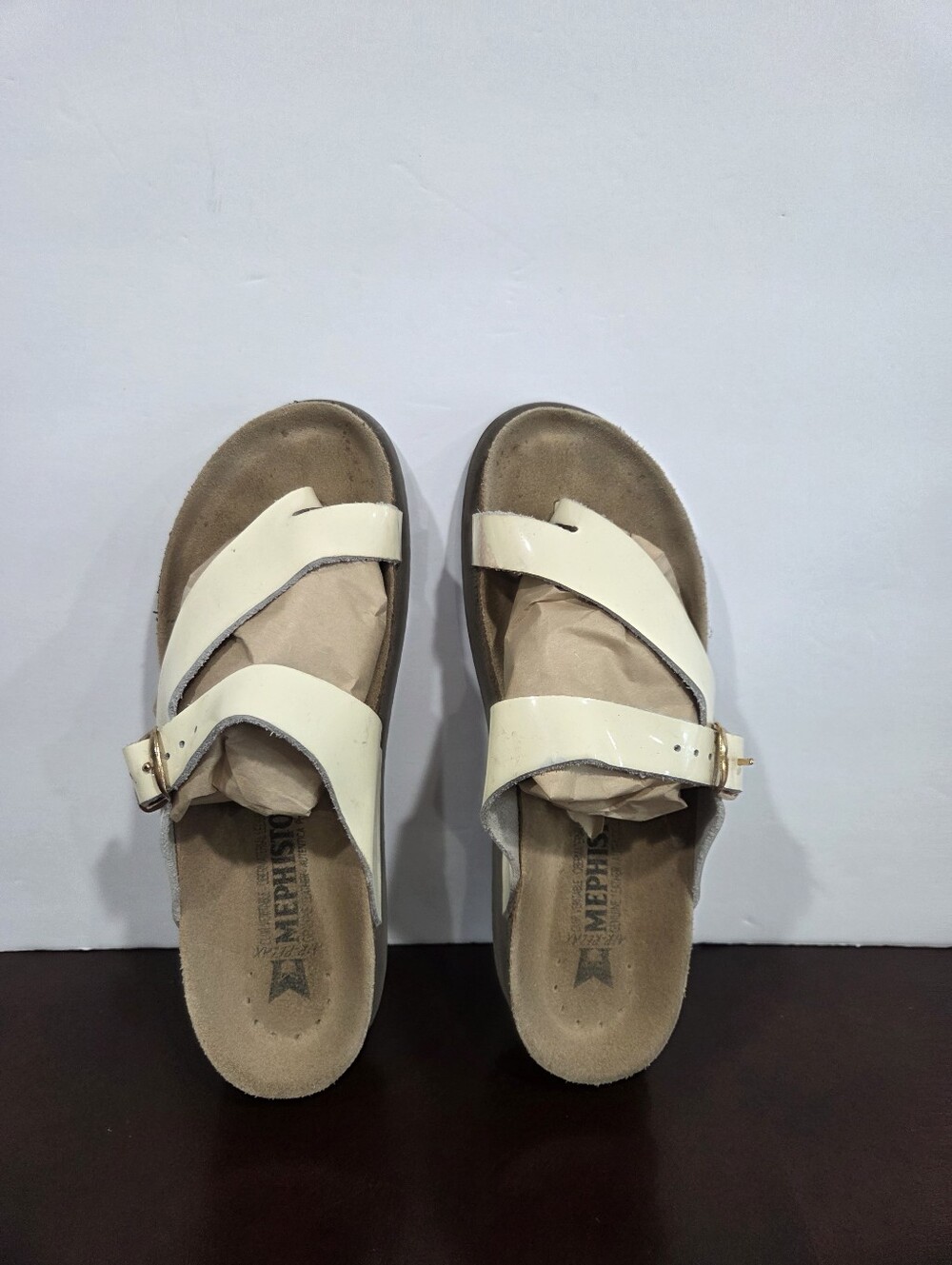 Mephisto Women's Ivory Leather Slide Sandals Sz.38 /8